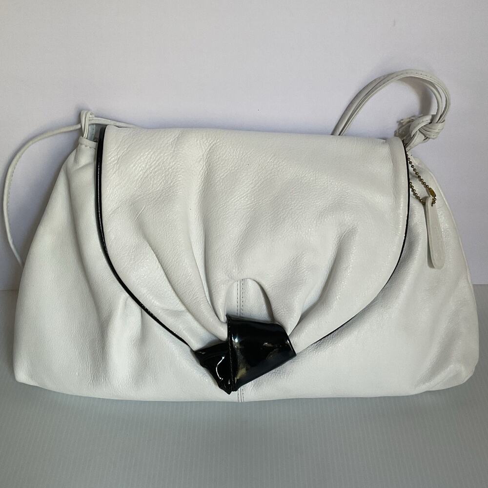 Vintage Aspects 90s Y2K Style White Faux Leather Shoulder Bag Ruched Flap Purse